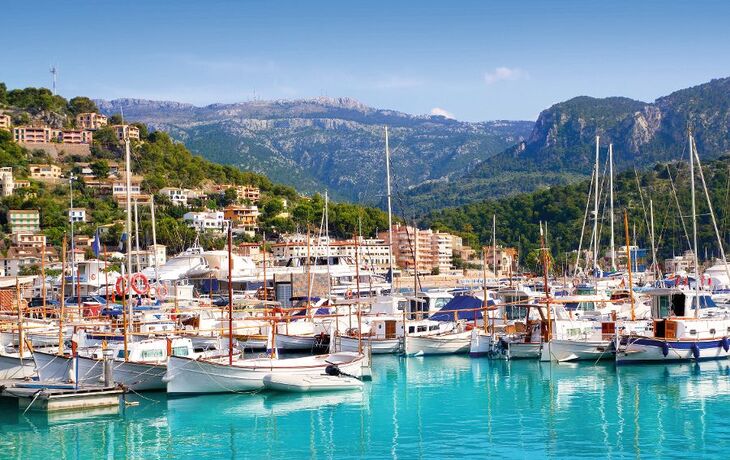 Port de Soller view with tramontana mountain in Mallorca