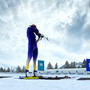 Biathlon. Skifahrer-Biathlon-Champion. Olympische Wintersportarten.