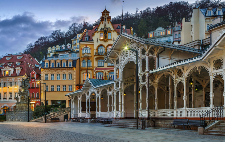 Stadtzentrum von Karlsbad im Winter