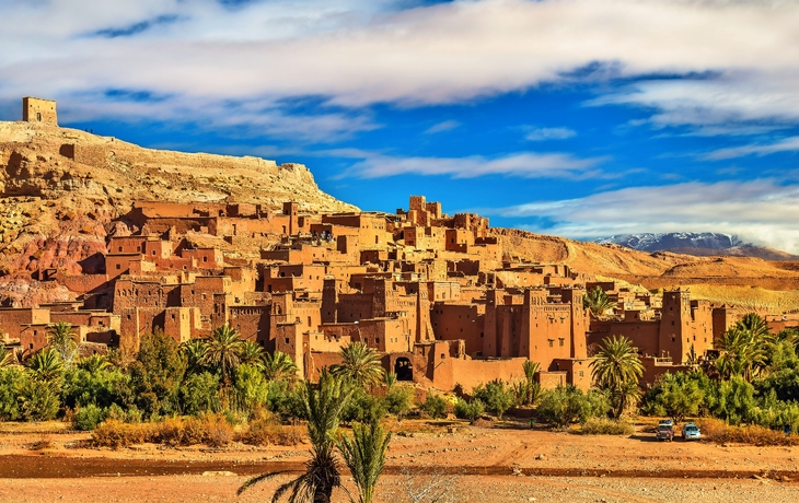 die befestigte Stadt Aït-Ben-Haddou am Fuße des Hohen Atlas im Südosten Marokkos